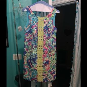 Lily Pulitzer Blue Flora Yellow Trim Dress Sz 0